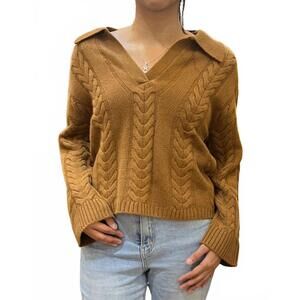 NEW W. CASHMERE dean cable knit polo pullover sweater in caramel